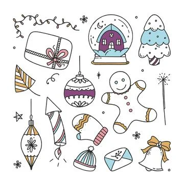 Set Christmas elements vector Illustration Doodle isolated on white Backgroun Stock Illustration