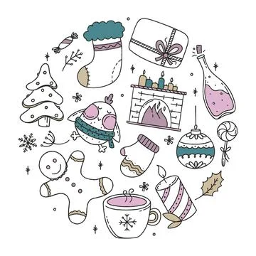 Set Christmas elements vector Illustration Doodle isolated on white Backgroun Stock Illustration