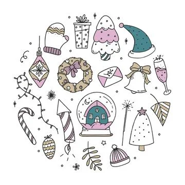 Set Christmas elements vector Illustration Doodle isolated on white Backgroun Stock Illustration