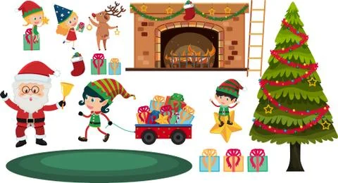 Set of christmas elements on white background Stock Illustration