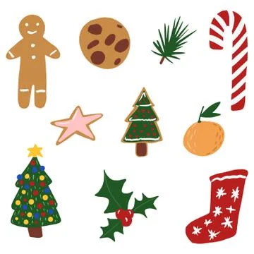 Set Christmas elements on white background. Abstract symbols christmas tree,  イラスト素材
