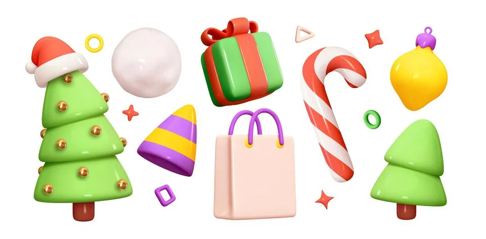 Set of Christmas festive elements for design. Holiday Decoration Shop bag, gi Stock Illustration