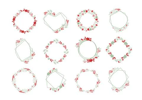 Set of Christmas flower frames. Vector wreath border with place for your text Illustrazione stock