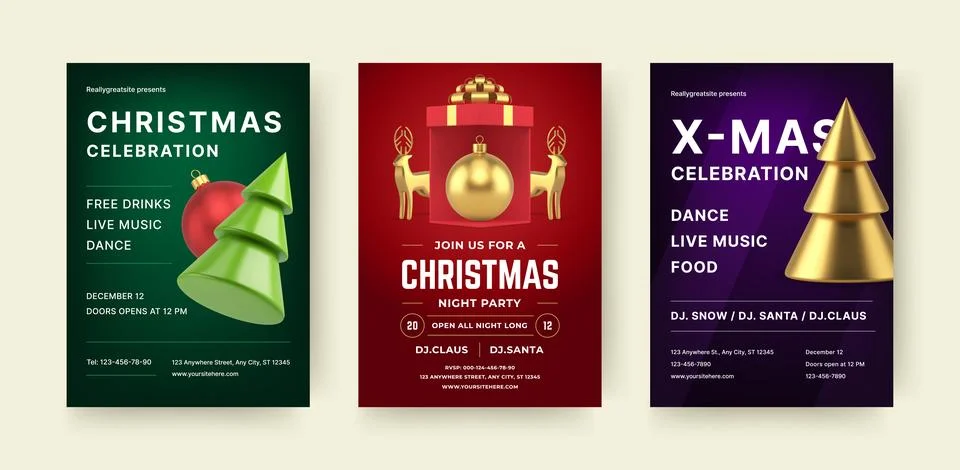Set Of Christmas Flyer Vector Template For Winter Holiday Event イラスト素材
