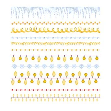 Set of christmas garlands for festive design. Winter pattern brushes with Illustrazione stock