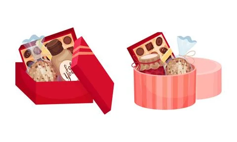 Set of Christmas gift boxes with Chocolates, jam jar vector illustration 스톡 일러스트