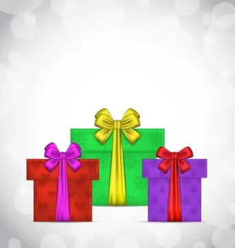 Set christmas gift boxes on light background Stock Illustration