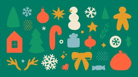 Set of Christmas hand drawn elements Stock Illustration