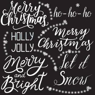 Set of Christmas hand-label design on a black background. Vector illustration Stock Illustration