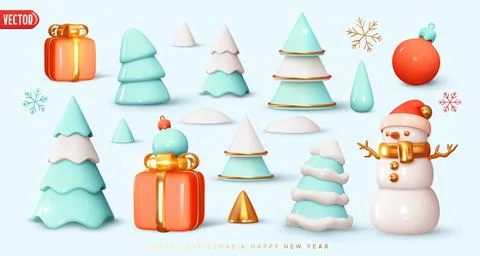 Set of Christmas holiday elements for design. Christmas trees blue white co.. Stock Illustration