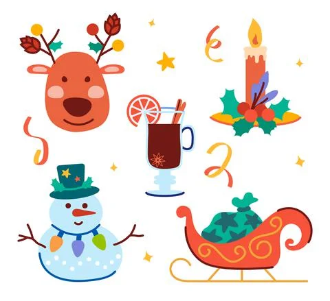 Set of Christmas holiday objects. Stock Illustration