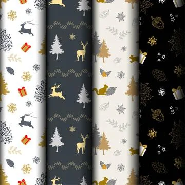 Set of Christmas holiday seamless pattern Stock Illustration