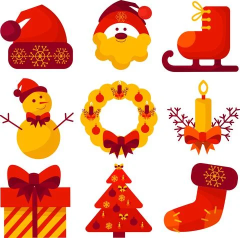 Set of Christmas icons. Elements of the new year. Stock Illustration