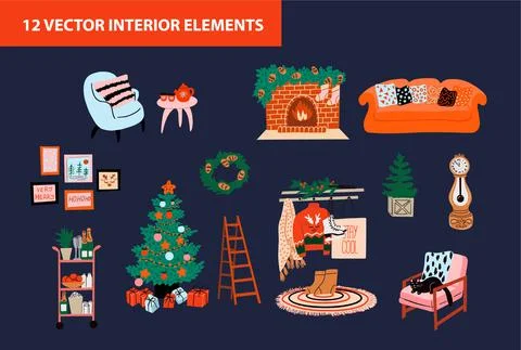 Set of  christmas interior design elements. イラスト素材