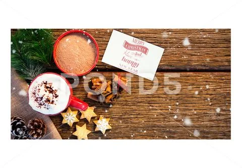 Set of Christmas items on a wooden plank PSD Template