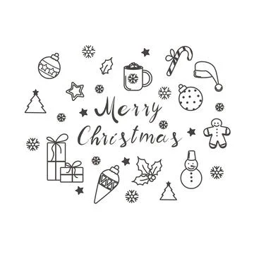 A set of Christmas minimalist elements in doodle style. Merry Christmas. Festive Stock Illustration