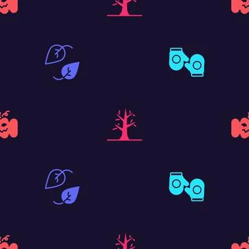 Set Christmas mitten, Leaf, Bare tree and Pumpkin on seamless pattern. Vector 스톡 일러스트