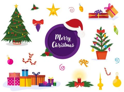 Set of  Christmas new year elements Stock Illustration