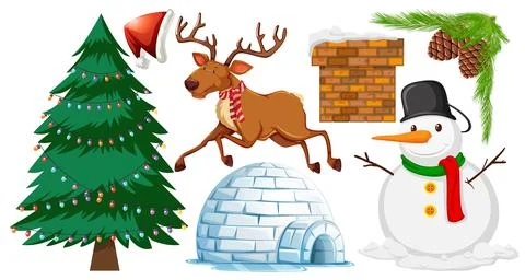 Set of Christmas objects icons isolated on white background Stock Illustration