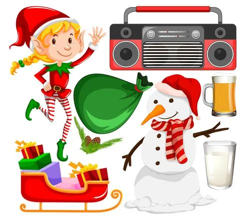 Set of Christmas objects isolated on white background Illustrazione stock