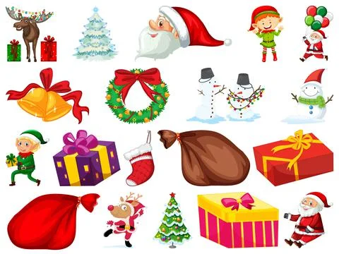 Set of Christmas objects isolated on white background Illustrazione stock