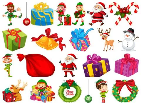 Set of Christmas objects isolated on white background Illustrazione stock