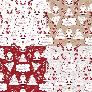 Set of christmas pattern santa claus tree decorations and toys Illustrazione stock