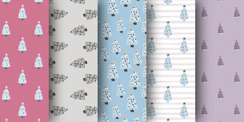 Set of christmas pine tree ornament winter seamless pattern. イラスト素材