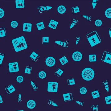 Set Christmas postcard, book, Firework rocket and Snowflake on seamless pattern Stock Illustration