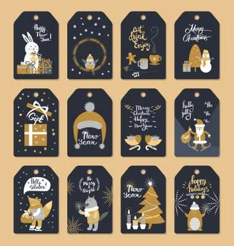 Set of Christmas ready to use tags with Xmas 스톡 일러스트