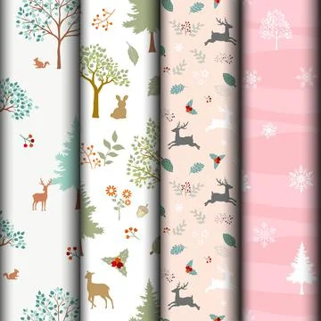 Set of Christmas seamless pattern on colorful tone Stock Illustration