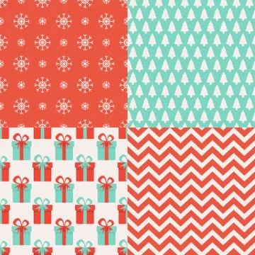 Set of Christmas seamless patterns. 4 Winter Holidays Patterns. Endless textu Stock Illustration