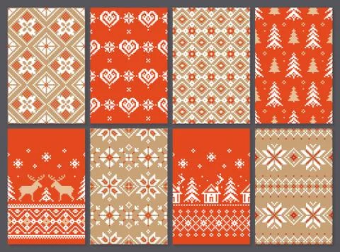 Set of christmas seamless vector pattern for print, web, and prints. Stock Illustration