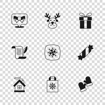 Set Christmas shopping bag, Candy, mittens, Snowflake, Gift box, bow, Reind.. Stock Illustration