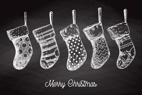 Set of Christmas socks. Different socks isolated on background. Sketch Stock Illustration