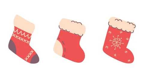 Set of Christmas socks in flat style. Vector illustration. Stock Illustration