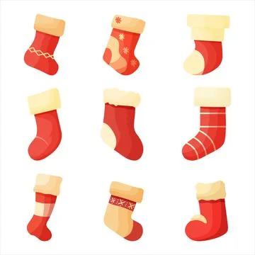 A set of Christmas socks on a white background. Stock Illustration