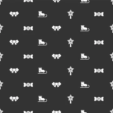 Set Christmas star, Candy, Bow tie and Figure skates on seamless pattern. V.. 库存插图