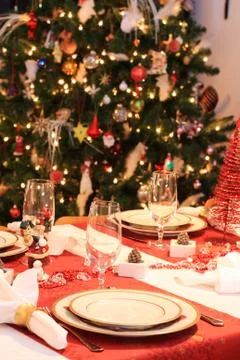 Set christmas table Stock Photos