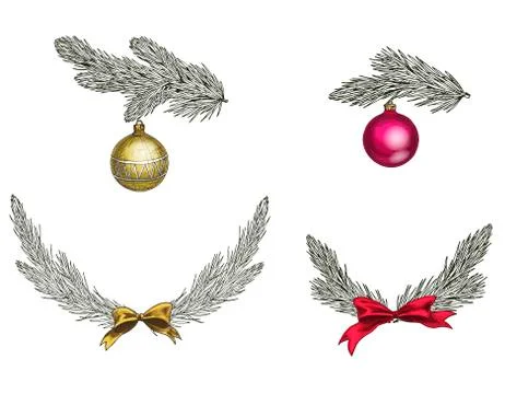 Set of Christmas tree branches with decoration. Symbol of Christmas  Stock Illustration