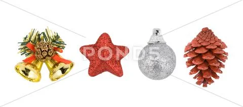 Set of christmas tree decorations isolated on white Stock Photos