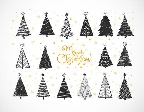 Set of christmas tree doodles Illustrazione stock