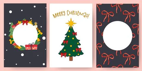 Set of Christmas Tree Frame and Pattern Cards Stock Illustration