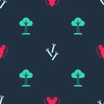 Set Christmas tree, Metallic nails and Tree on seamless pattern. Vector イラスト素材