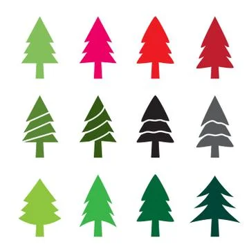 Set of christmas tree in silhouette style Stock Illustration