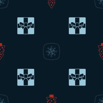 Set Christmas tree, Snowflake and Gift box on seamless pattern. Vector Stock Illustration