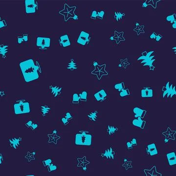 Set Christmas tree, star and mittens on seamless pattern. Vector 스톡 일러스트