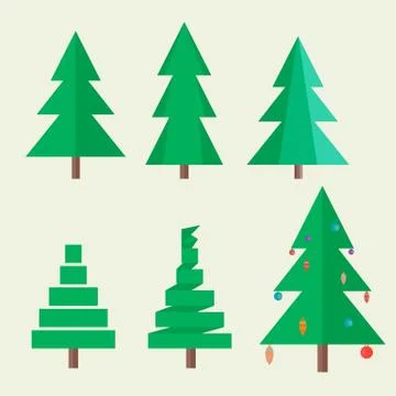 Set Christmas tree in style flat Stock Illustration