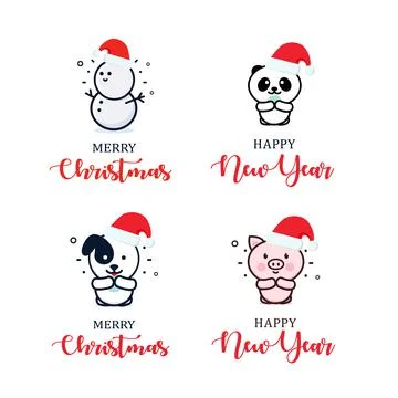 Set of Christmas tree toys, vector icons. Template for logo, greeting card Stock Illustration