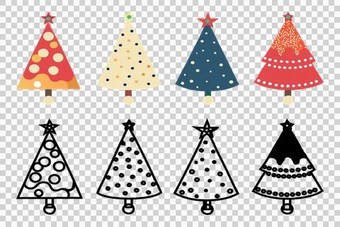 Set of christmas tree vector, christmas tree art, christmas tree line art 스톡 일러스트